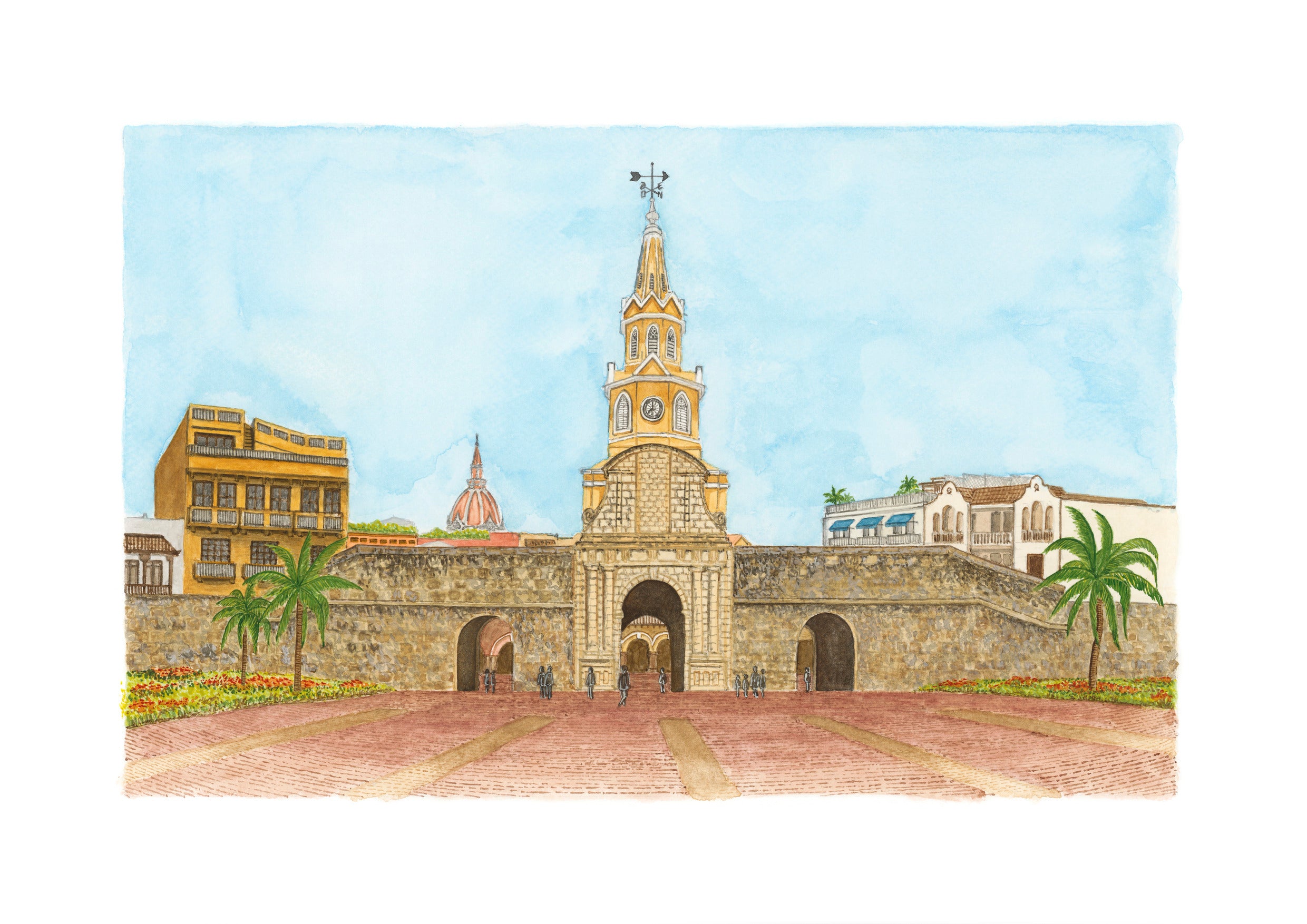 THE CLOCK TOWER ORIGINAL Watercolor | Cartagena, Colombia